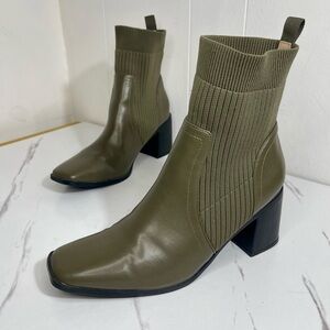 Journee Womens Harlowe Chelsea Knit and Vegan Leather Booties Green Olive 7.5M